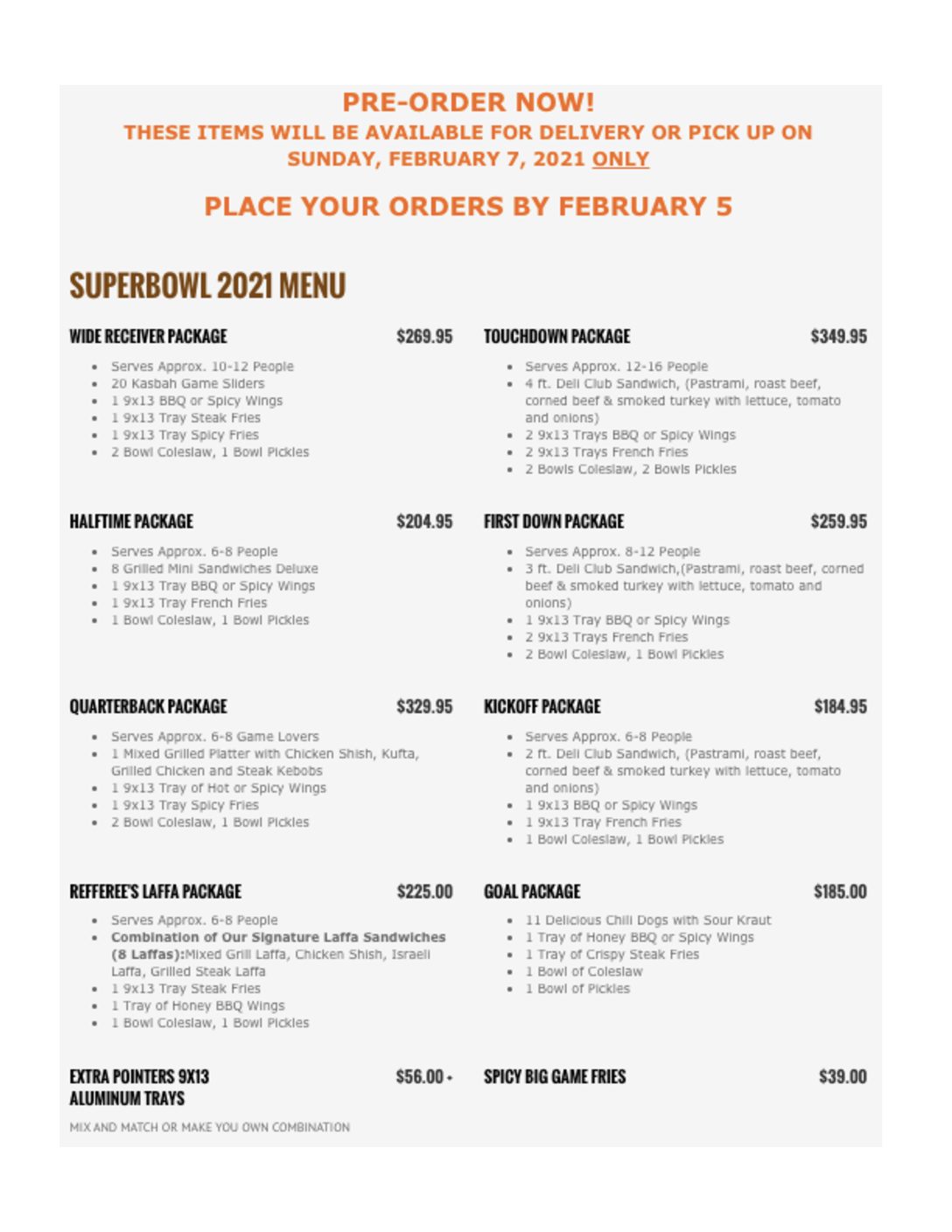 SUPER BOWL 2019 RESTAURANT MENU & SPECIAL - GREAT KOSHER RESTAURANTS