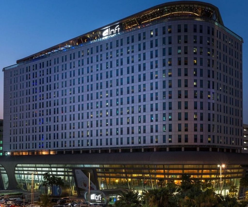 the exterior of the Aloft Hotel in Abu Dhabi
