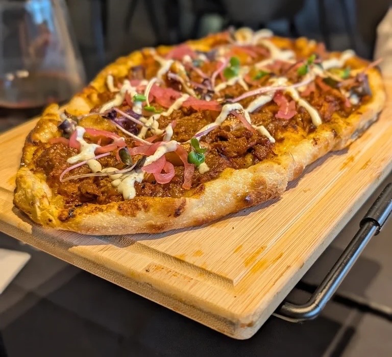BBQ pulled beef flatbread at Carve Bistro