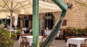 Nevel David Brasserie courtyard at Jerusalem's Kikar HaMusika