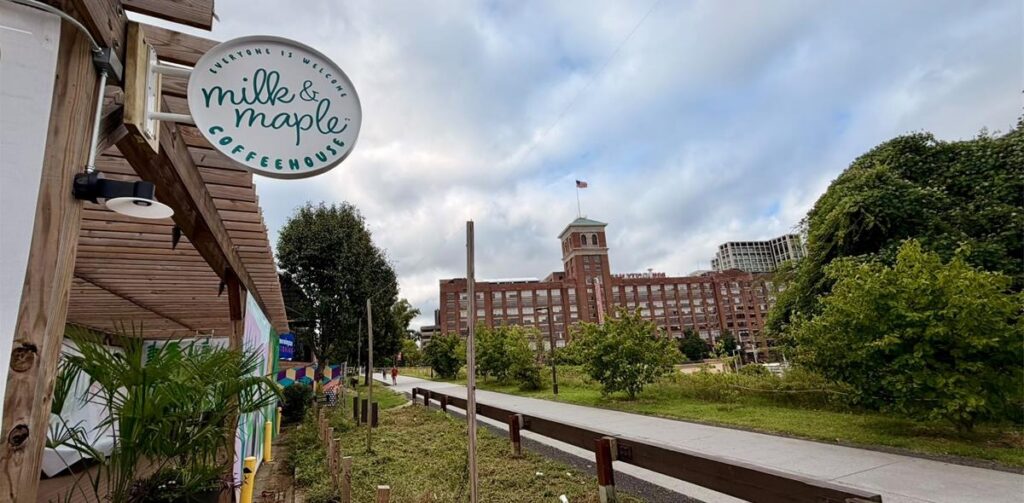 Milk & Maple Coffeehouse alongside the Eastside Trail of the Atlanta BeltLine